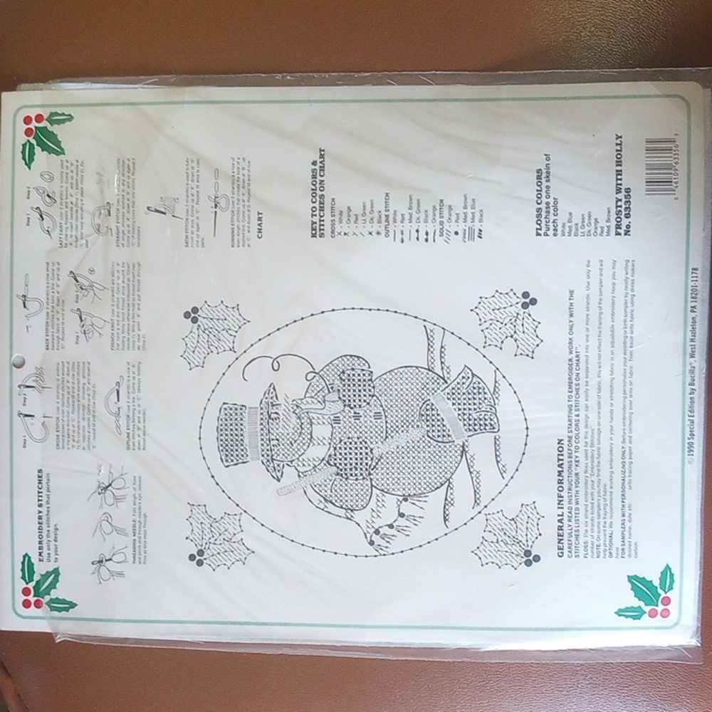 NWT 3 Bucilla Christmas Stamped Cross Stitch Samplers. Snowman Joy Holly Flowers - Picture 7 of 7